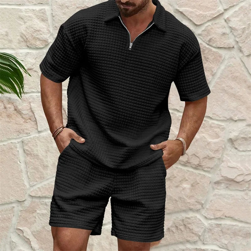 Men s Casual Outfit Short Sleeve Tee with Drawstring Shorts