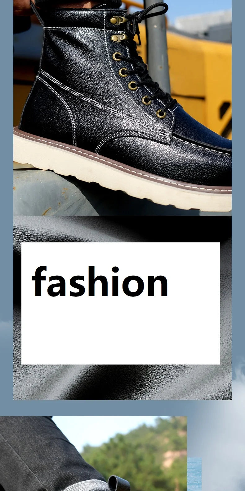 Two layer cowhide men's anti-smash anti-puncture high top work safety shoes