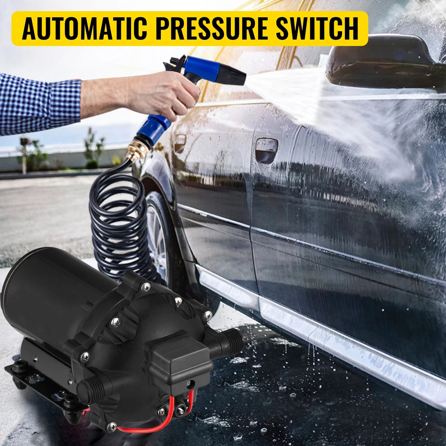 5.5 GPM Washdown Pump Deck Wash Pump Kit 12V 70PSI Boat Marine Yacht RV Water Pump, 25Ft Hose Automatic Diaphragm Pump