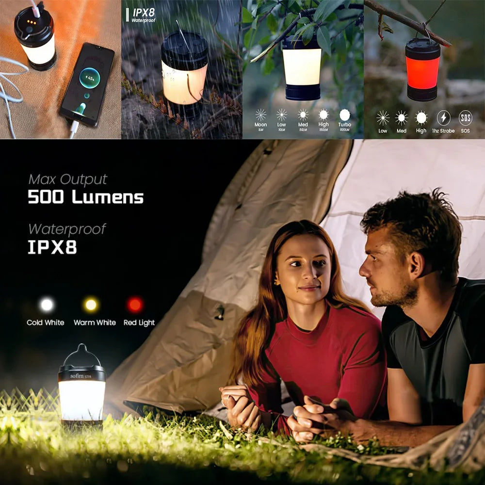 Camping Light USB Rechargeable, Powerful Torch Portable Emergency Lantern 2700K-6500K with Reverse Charging