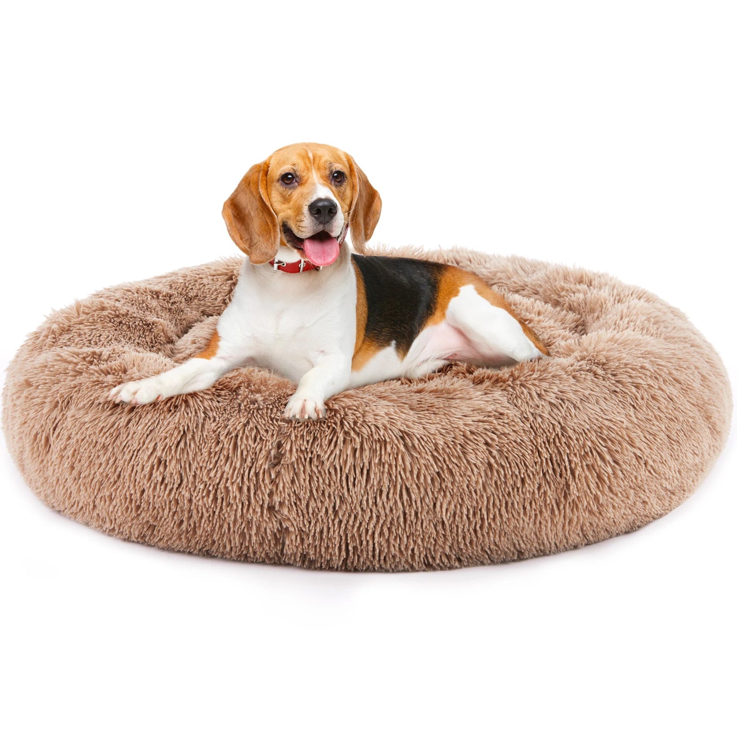 Calming Dog Bed for Medium to Large Dogs, Washable Large Pet Bed Anti-Slip Round Fluffy Plush Faux Fur Dog Bed