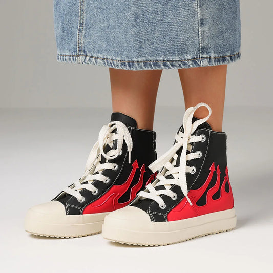 Women's Lace-up Platform Ankle Boots Fashion Flame Mixed Colors Thick Bottom Casual Comfortable Sporty