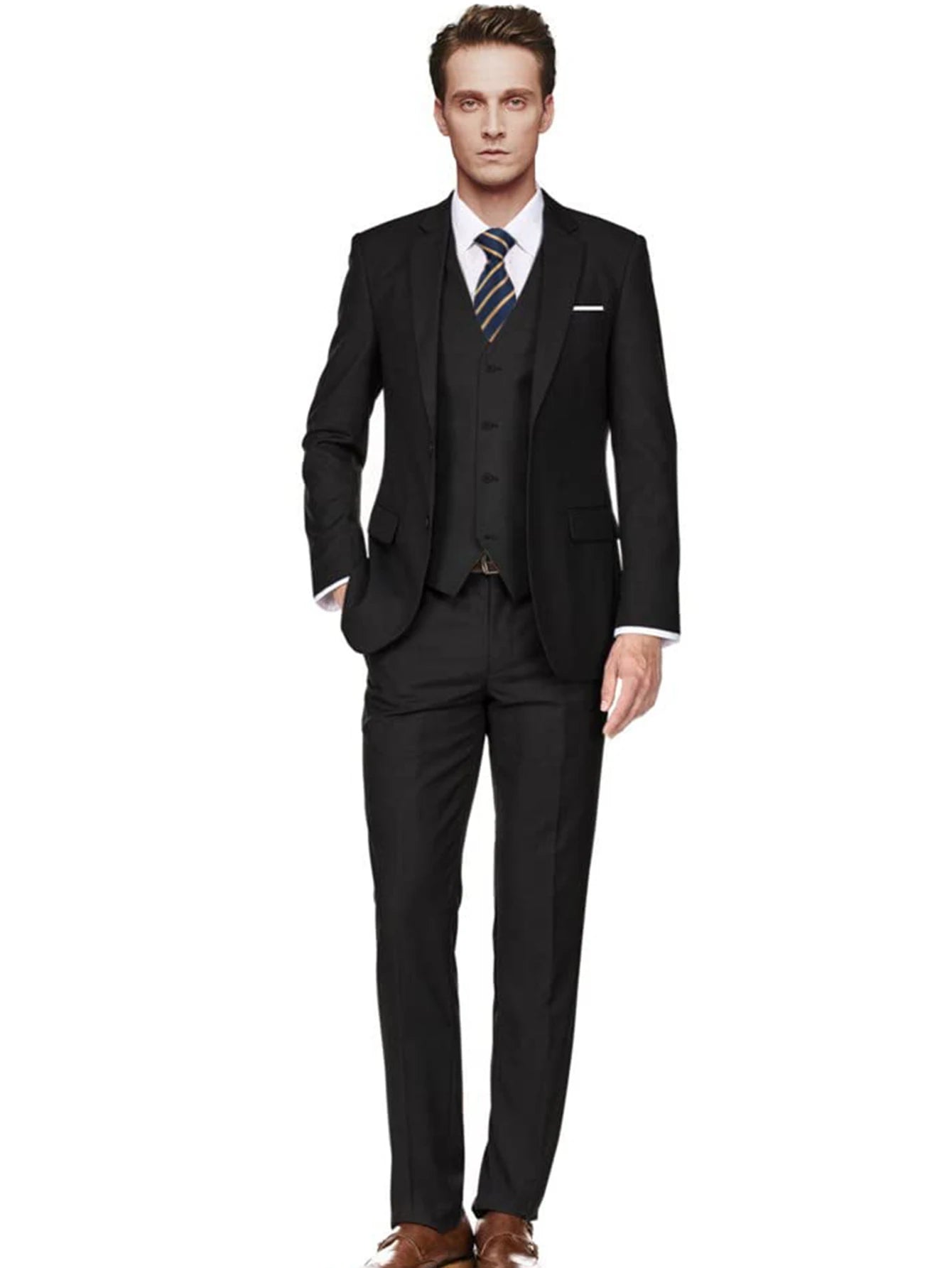 2Pieces Mens Suits Slim Fit  Blazer&Pants Two Buttons Solid Black XS-XXXL