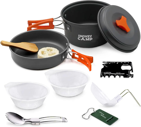 Camping Cookware Mess Kit Set with Stove - Backpacking Camping Pots and Pans Set All in One Non-Stick Cooking