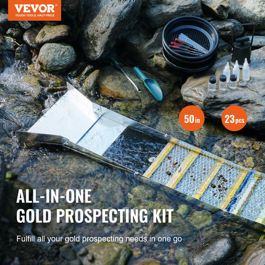 50" or 12" Complete Sluice Box Gold Panning Kit Aluminum Alloy Gold Mining Equipment 23/16 PCS Gold Prospecting Kit
