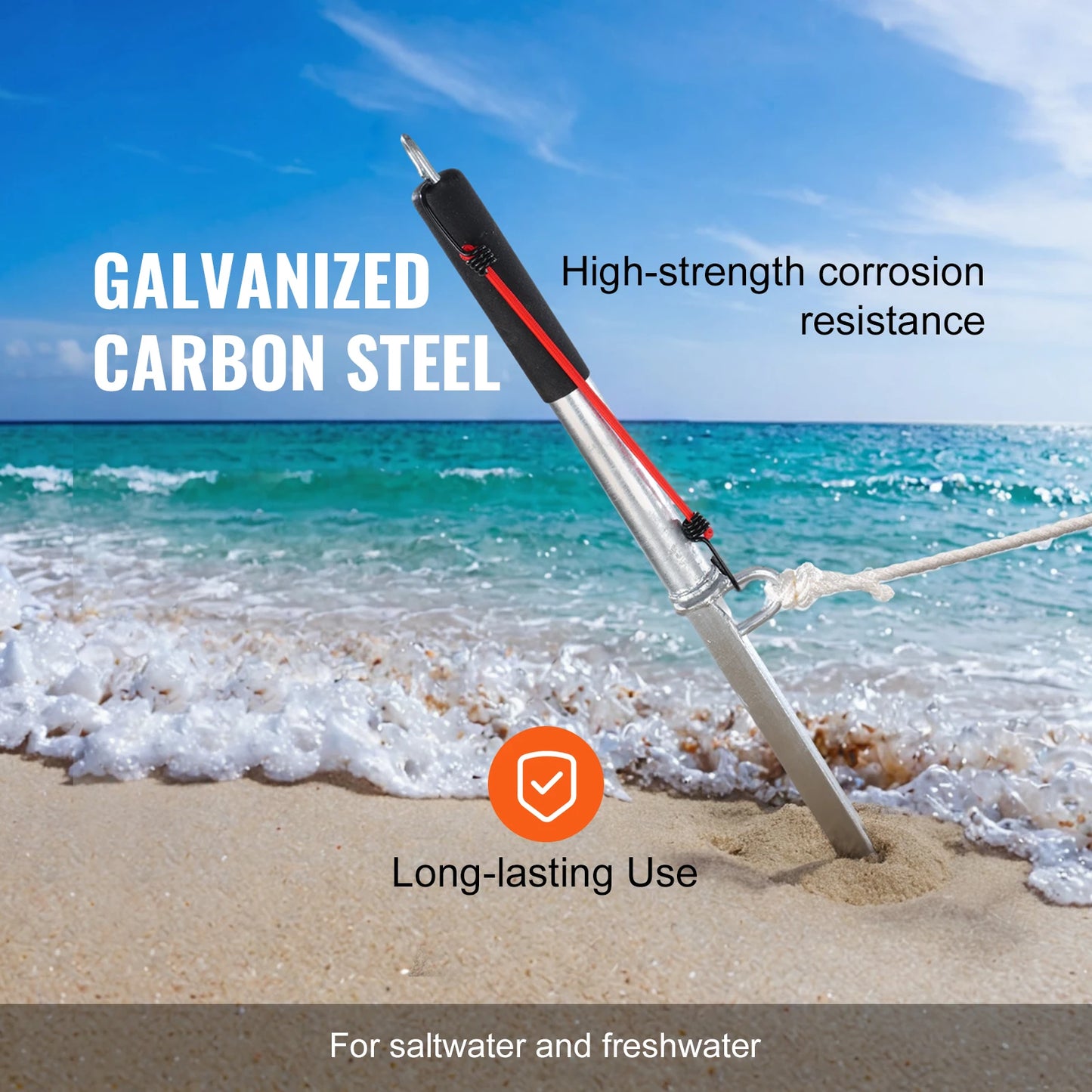 Sand Spike Boat Anchor Pole, 36" Galvanized Carbon Steel Slide Anchor Shore Spike Anchor for Small Boat Jetski Pontoon