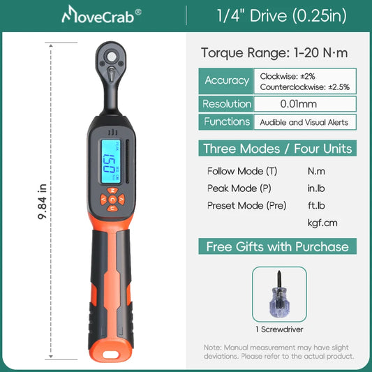 Digital Torque Wrench 1-340N.m 2% Accuracy Preset & LED/Buzzer Alerts for Bike Motorcycles Automotive Mechanical Tool