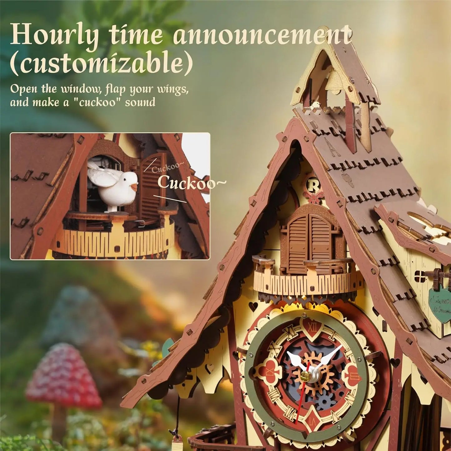 3D Wooden Puzzle Cuckoo Clock Kit, Black Forest Style with Working Bird,  DIY Clock Model Kit for Kids Adults Model