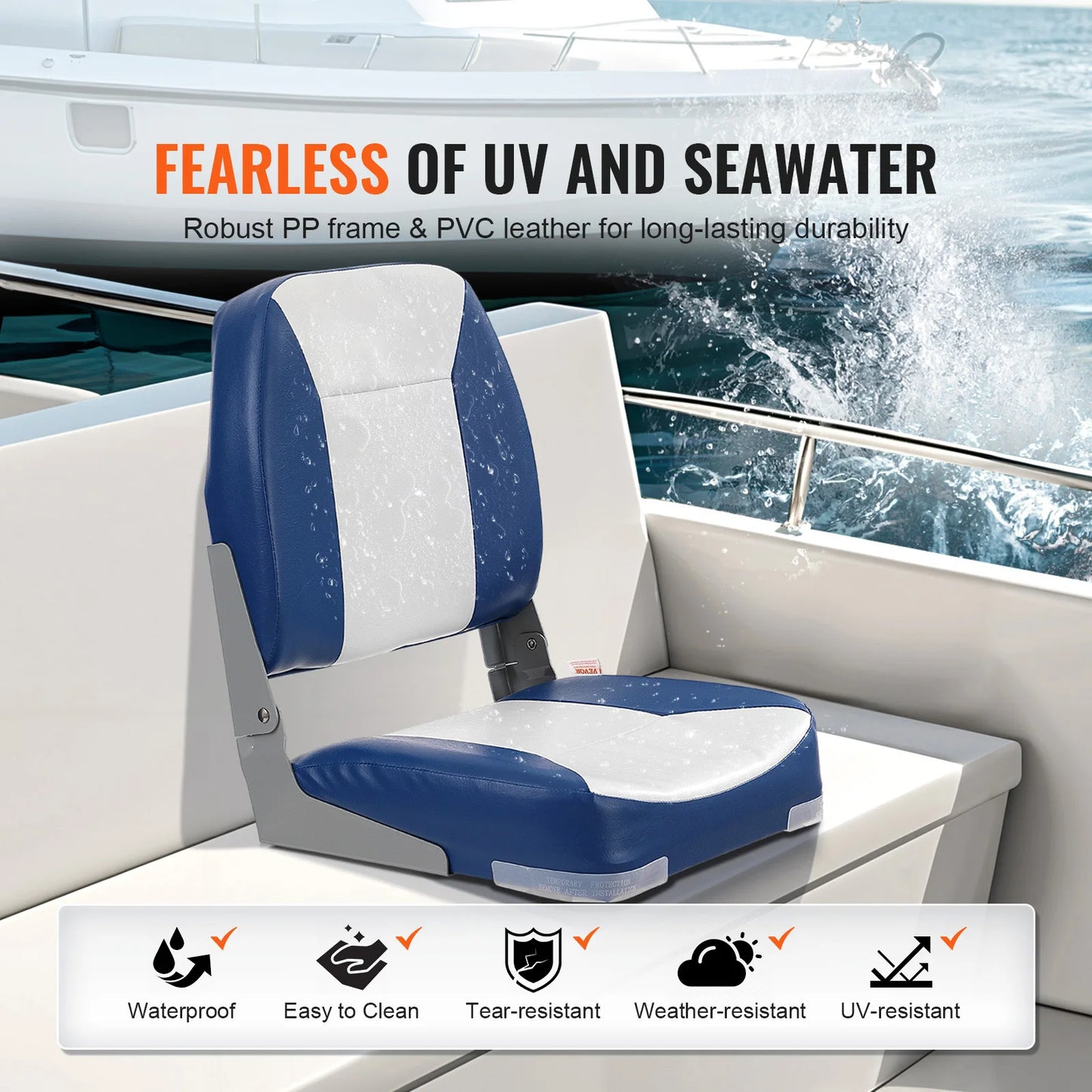 Boat Seat 18.9" Low Back Folding Chair, with Thickened Sponge Padding & Hinge Fold-Down