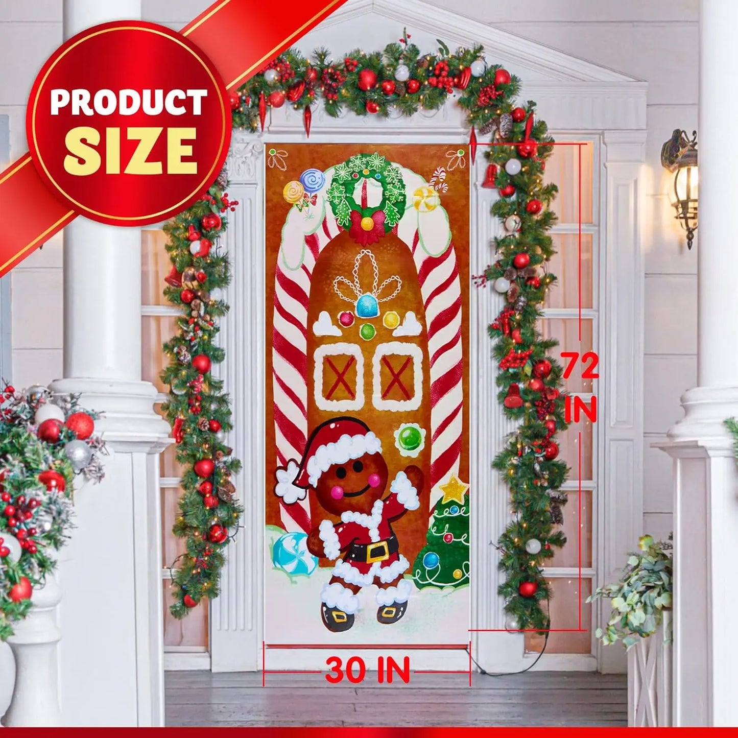 Christmas Gingerbread Door Cover, Window Banner, Holiday House Decoration