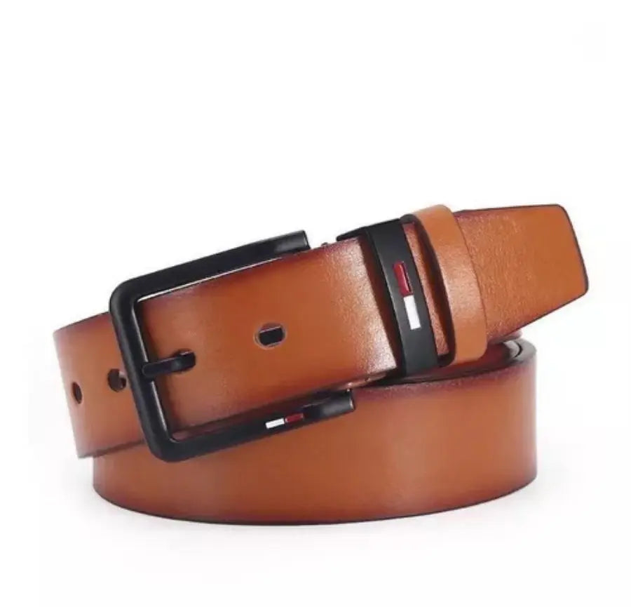 Men's Leather Alloy Pin Square Buckle Belt. Black, Coffee, Brown