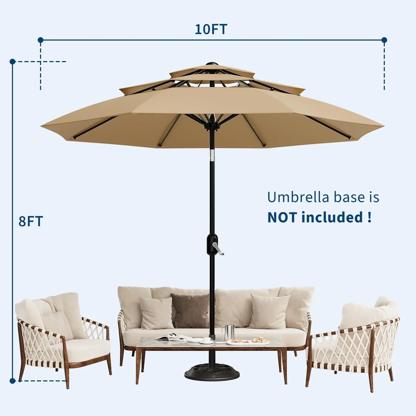 10FT 3-Tier Patio Umbrella, Vented Outdoor Table Umbrella With Crank & Tilt Sunshade. Fade Resistant For Pool, Deck, Yard