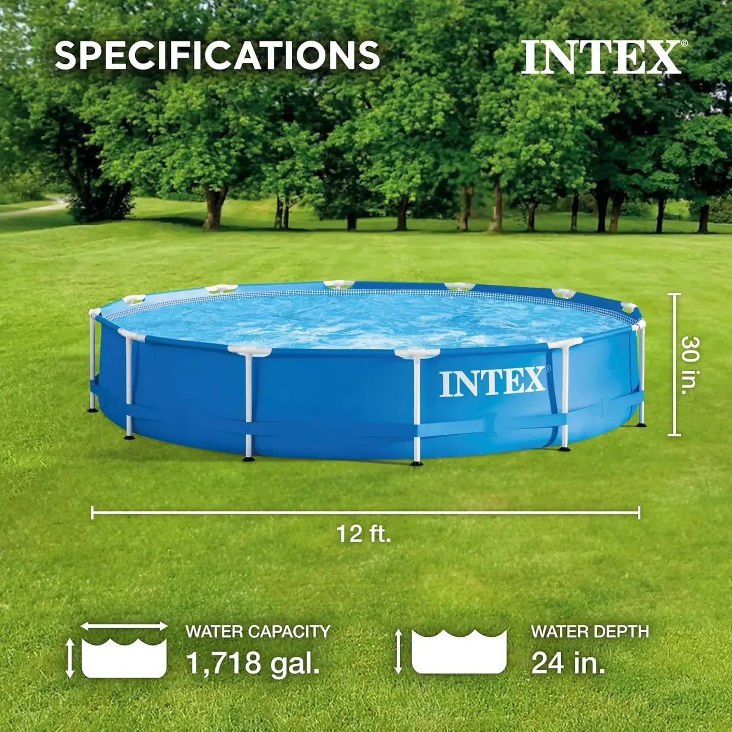 Metal Frame Above Ground Swimming Pool Set: 12ft x 30in – Includes 530 GPH Cartridge Filter Pump – Puncture-Resistant Material