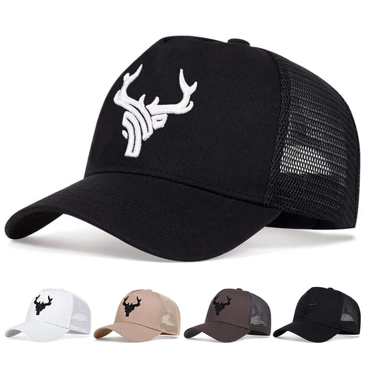 1piece Unisex Antlers Embroidery Baseball Net Hat Adjustable
