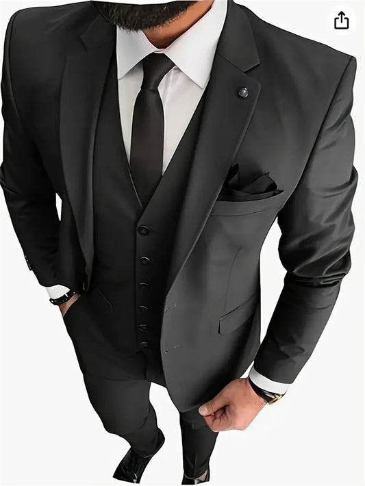 Men's Suits 3pcs Notch Lapel Blazer Formal Pants Tux Vest  (Blazer+vest+Pants)