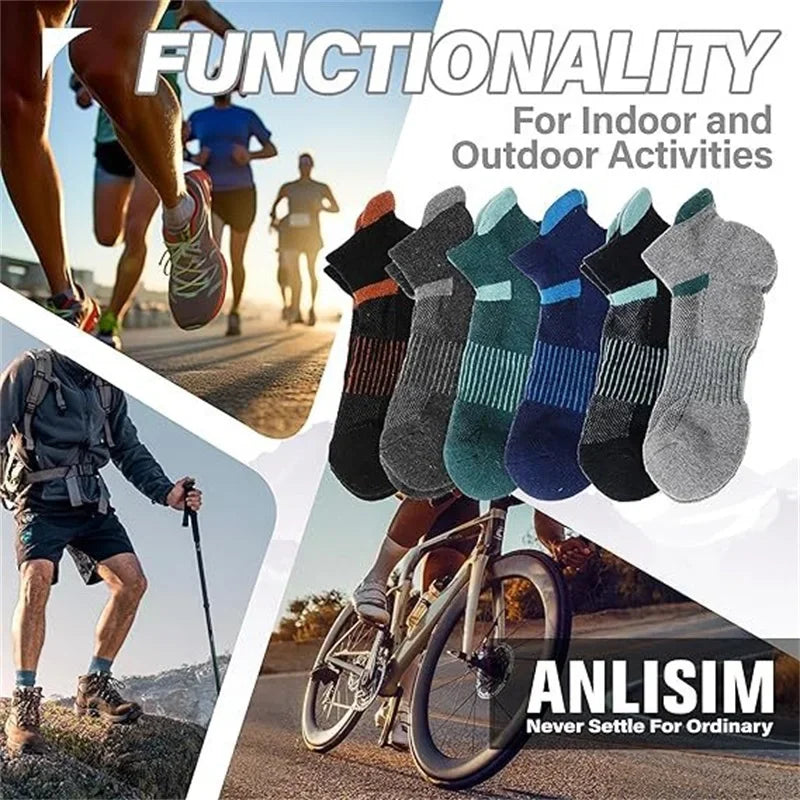6 Pairs Wool Ankle Running Hiking Socks, Compression Support, Breathable Thick Cushion. No Show Socks for Women Men