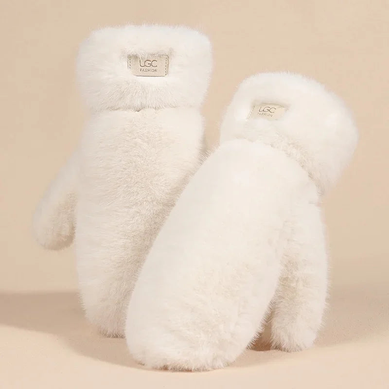 Imitation Rabbit Fur Mittens, Winter Gloves. Windproof Plush Thick, Warm Cashmere Soft Mittens