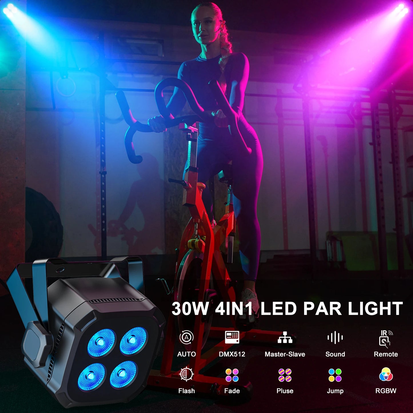 4Pcs 30W Stage Lights, 4x8W Led Light, Remote & DMX Controlled Stage Light