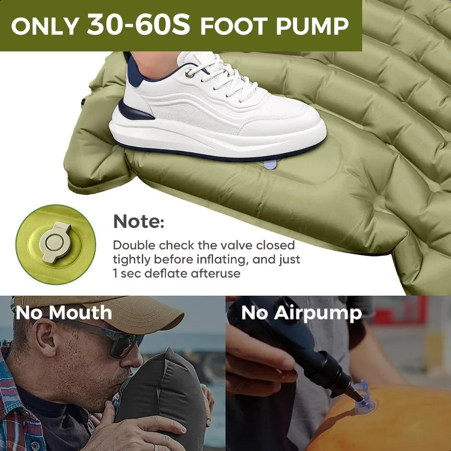 Sleeping Pad Ultra Lightweight with Pillow Foot Pump Compact and Portable Ideal for Outdoor