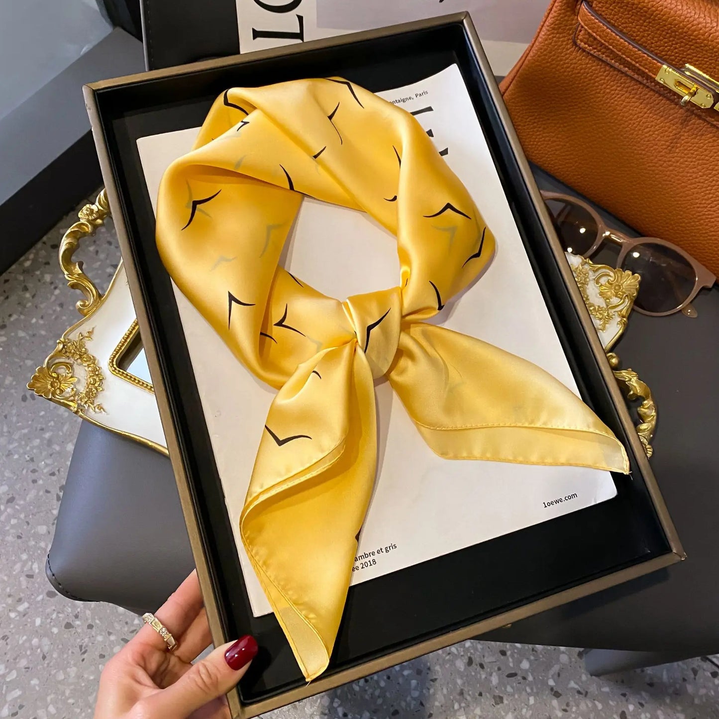 Luxury Brand Women, Men Print Square Scarf. Soft Satin Silk-like, Small Neck Scarf Stylish Casual Headscarf