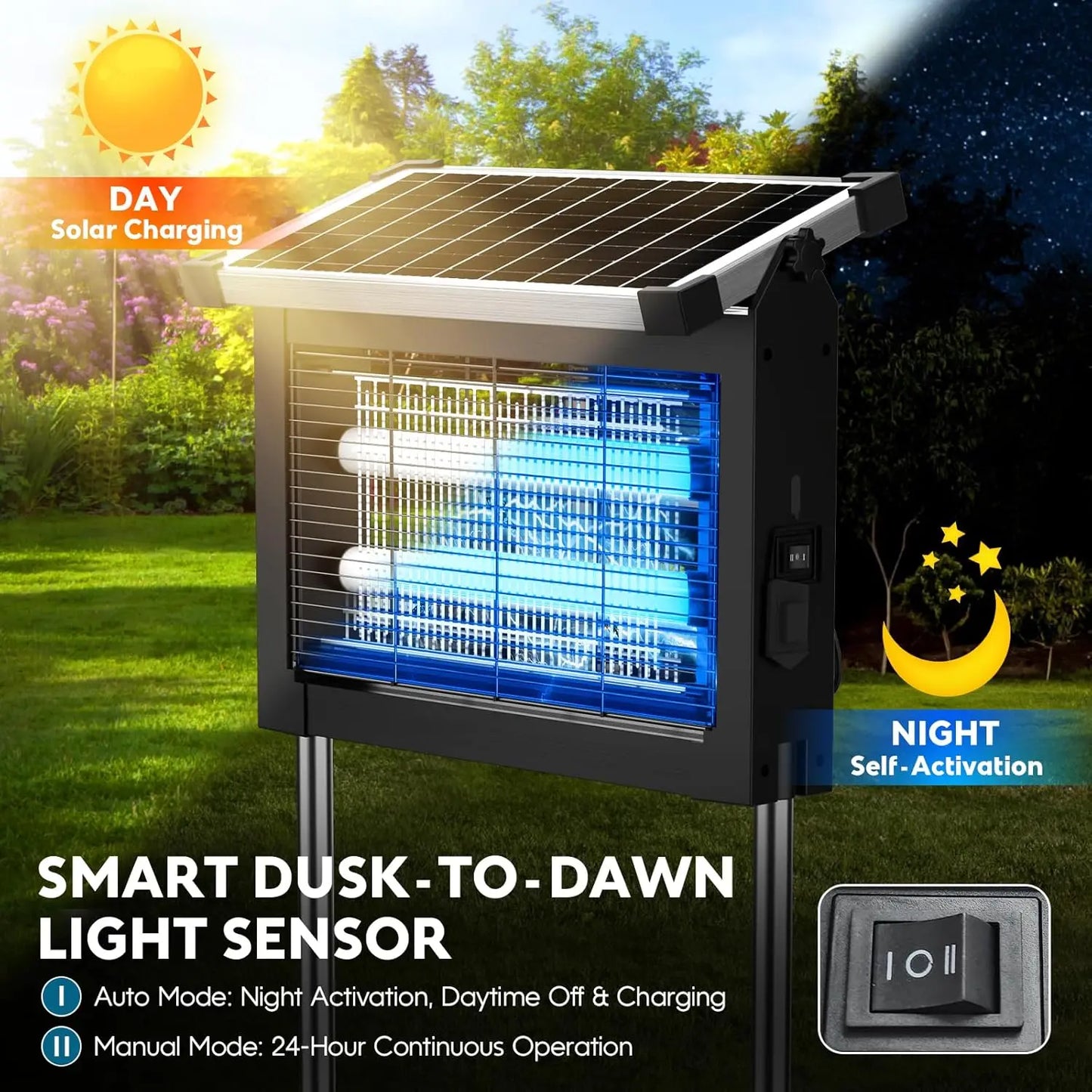 Solar Bug Zapper, 4500V with Panel Sensor, Waterproof Electric Zapper for Garden Patio Camping