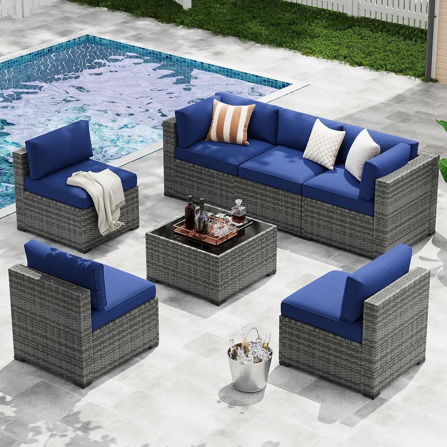 7-Piece Patio Furniture Set, Wicker Rattan Outdoor Furniture with Thick Cushions