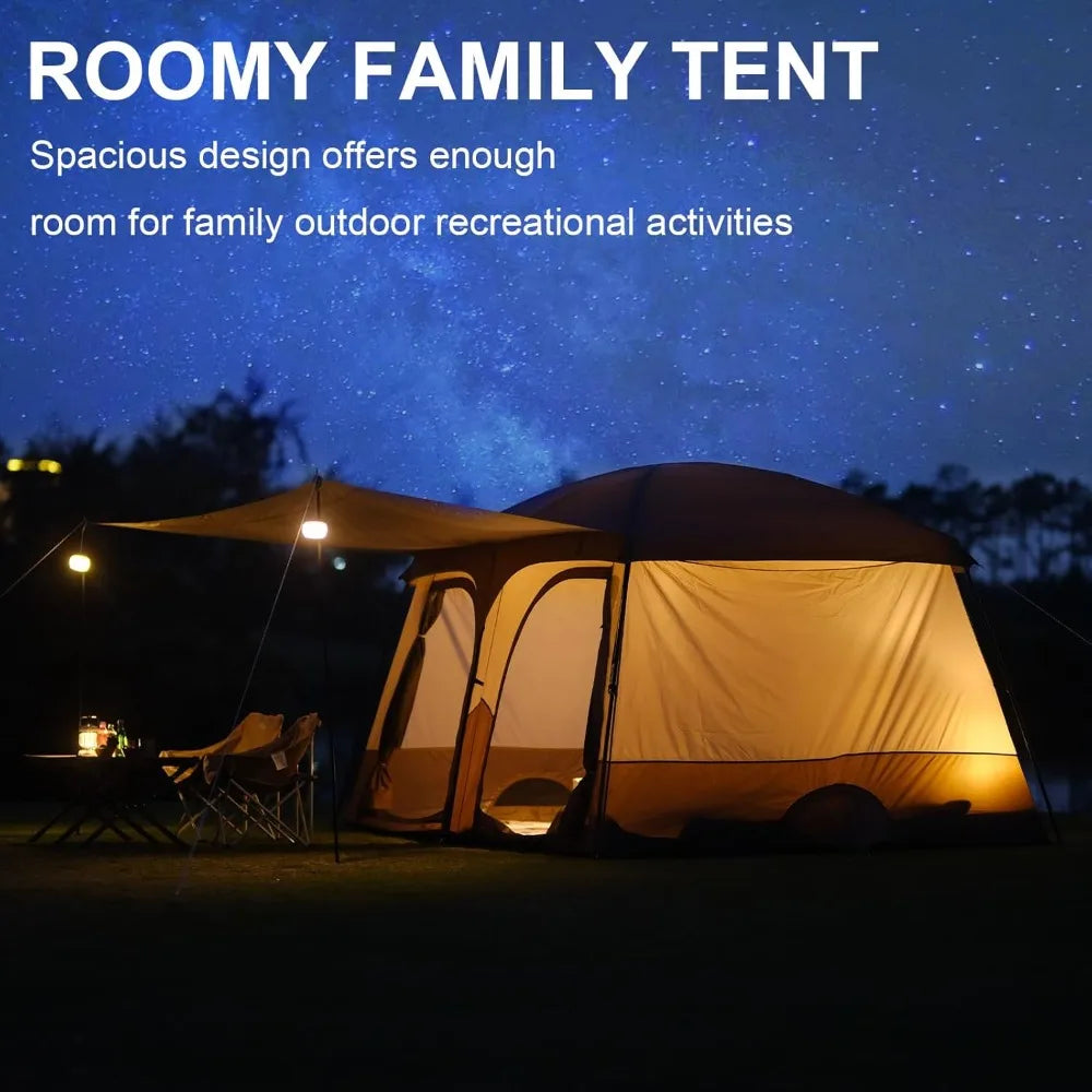 6-8 Person Camping Tent with Extended Vestibule，2 Room Weather Resistant