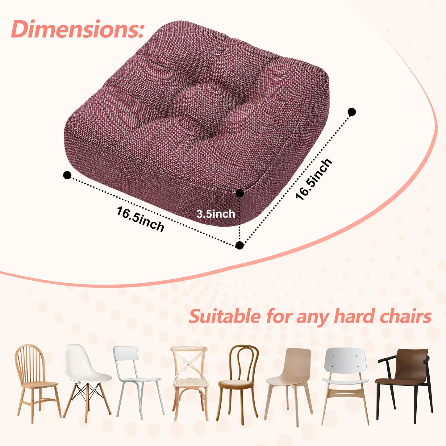 Chair Cushions for Dining Chairs 2 Pack - Olefin Thickened 2" Kitchen Chair Pads with Ties and Non-Slip Backing