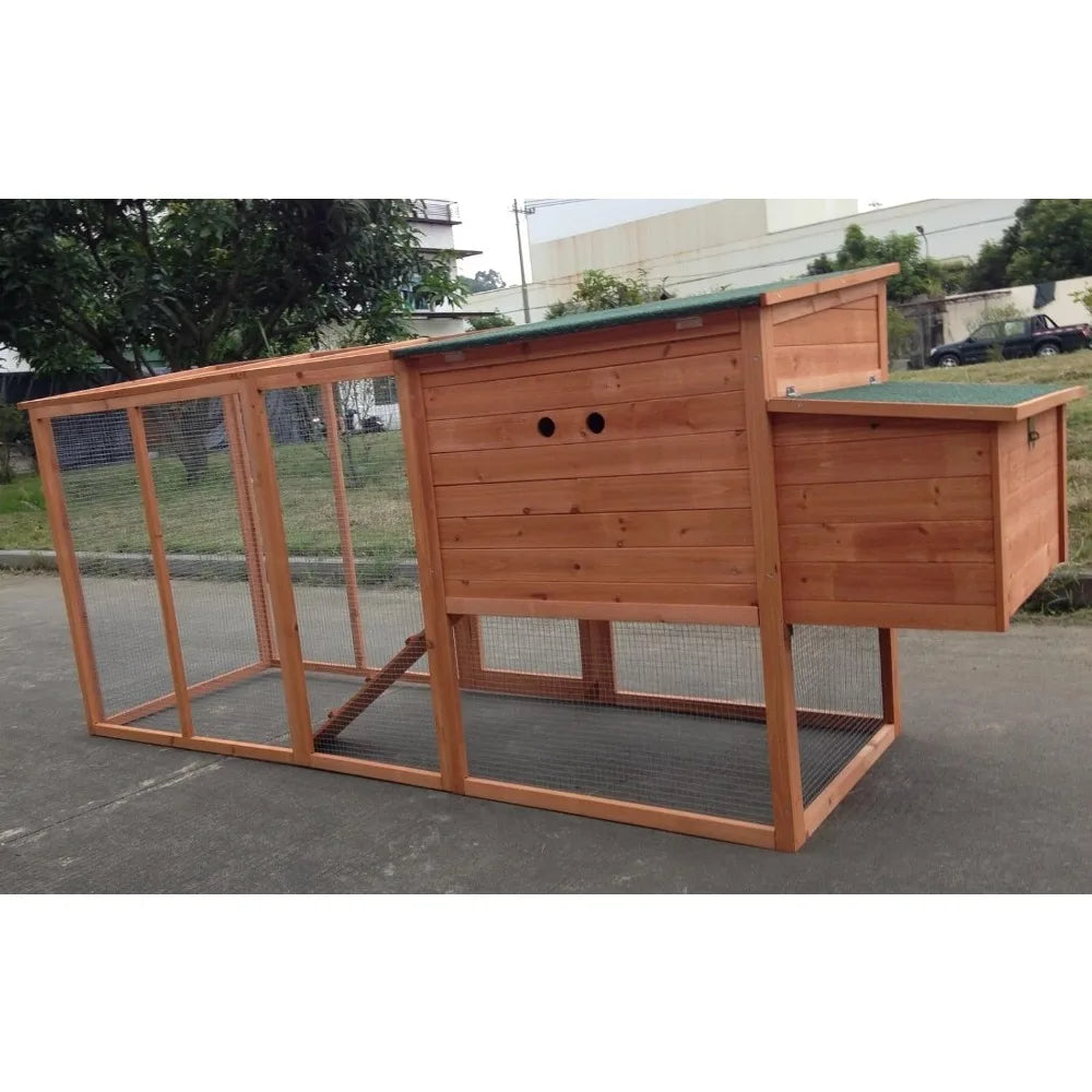 Large 95" Deluxe Solid Wood Chicken Coop, with Run, Nesting Box