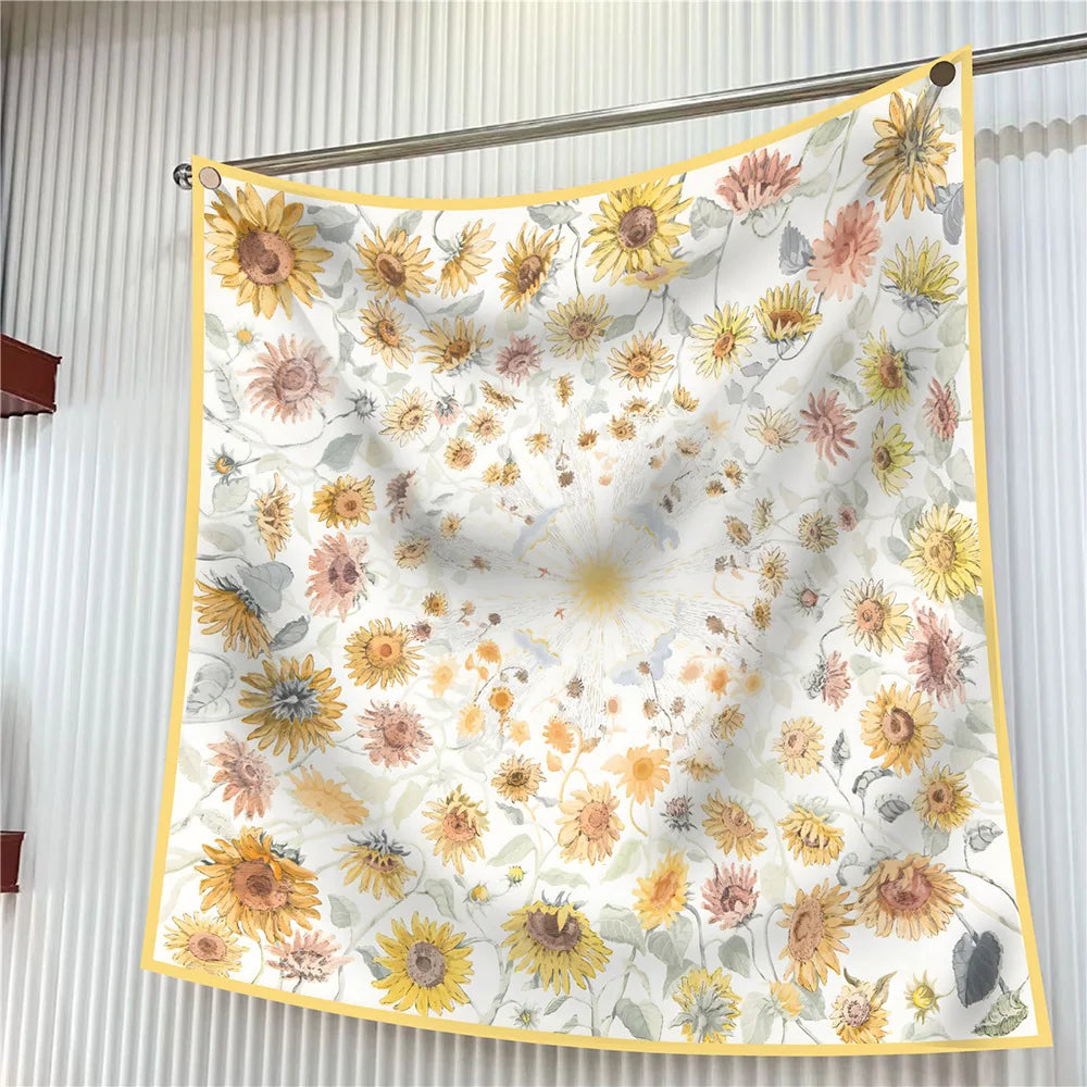 Square Scarf Women Fashion Floral Twill Silk Head Scarf For Lady