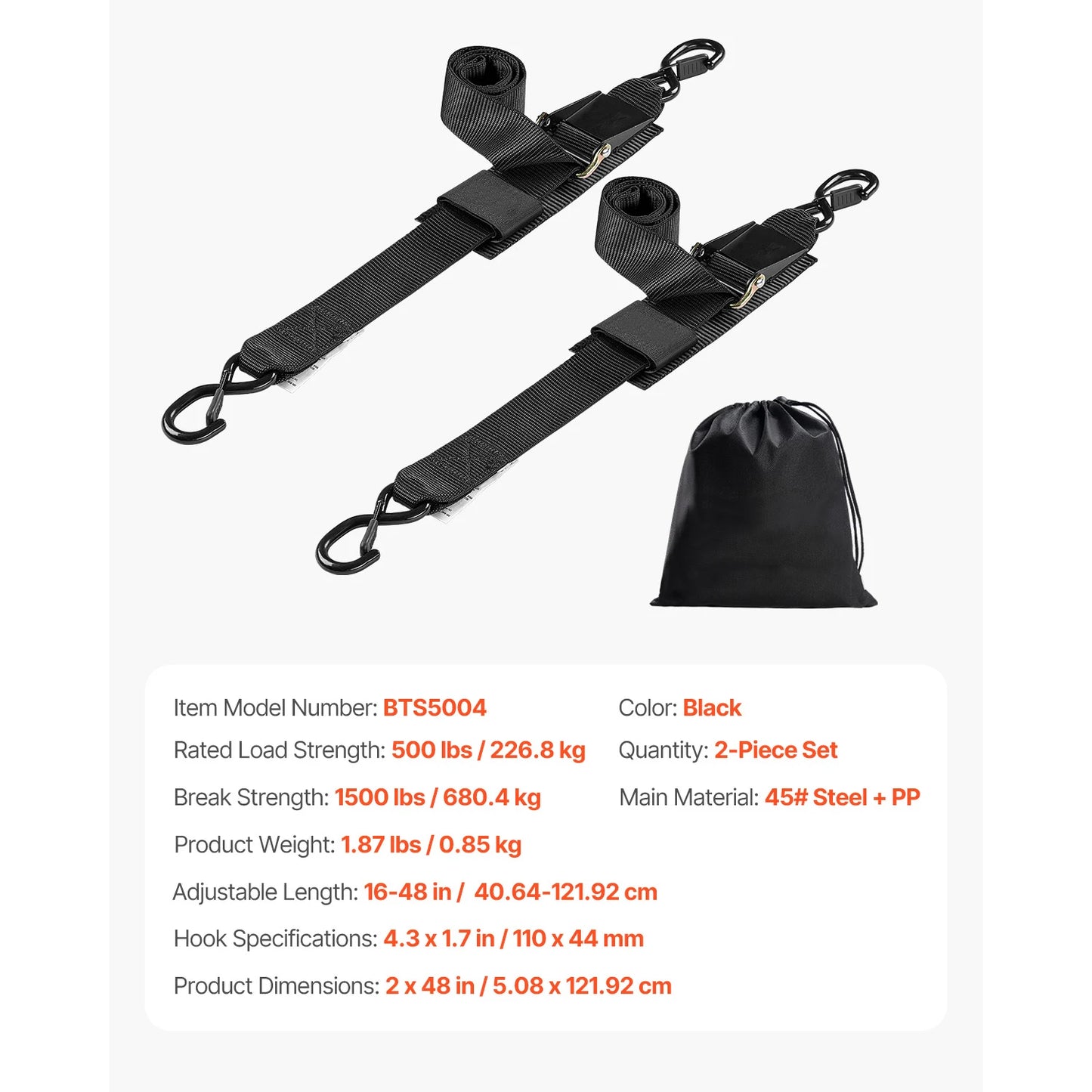 2pcs 2/4ft Retractable Ratchet Straps with S Hooks, 2in Cargo Ratchet Tie Down Strap
