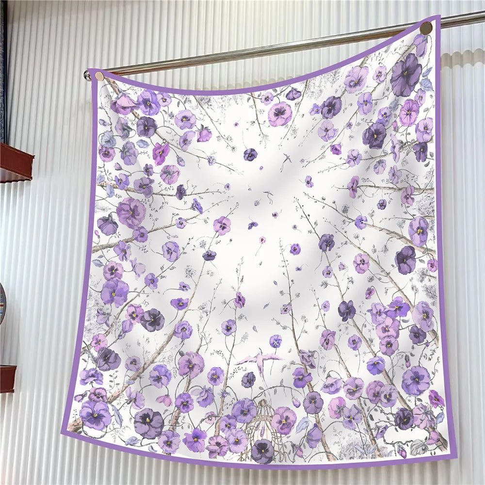 Square Scarf Women Fashion Floral Twill Silk Head Scarf For Lady