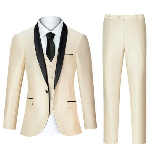 Men Suits Single Breasted Lapel 3 Piece Jacket Pants Vest Set