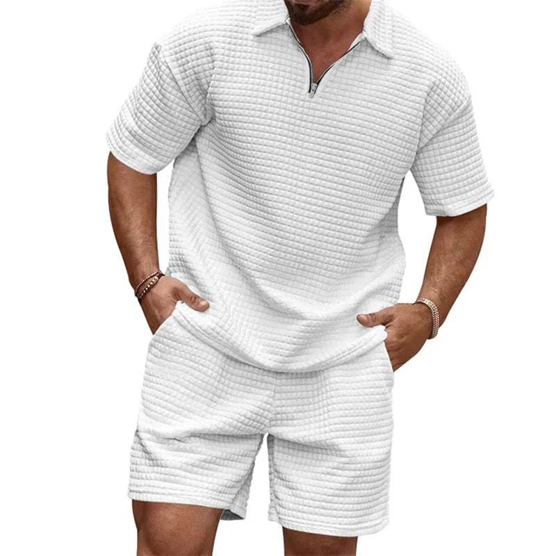 Men s Casual Outfit Short Sleeve Tee with Drawstring Shorts