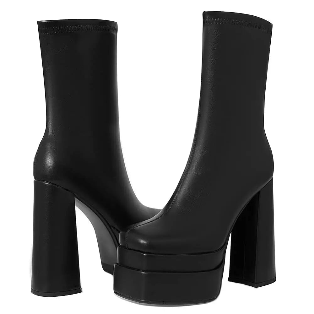 Platform  Heel Women's Mid-calf Boots Side Zipper