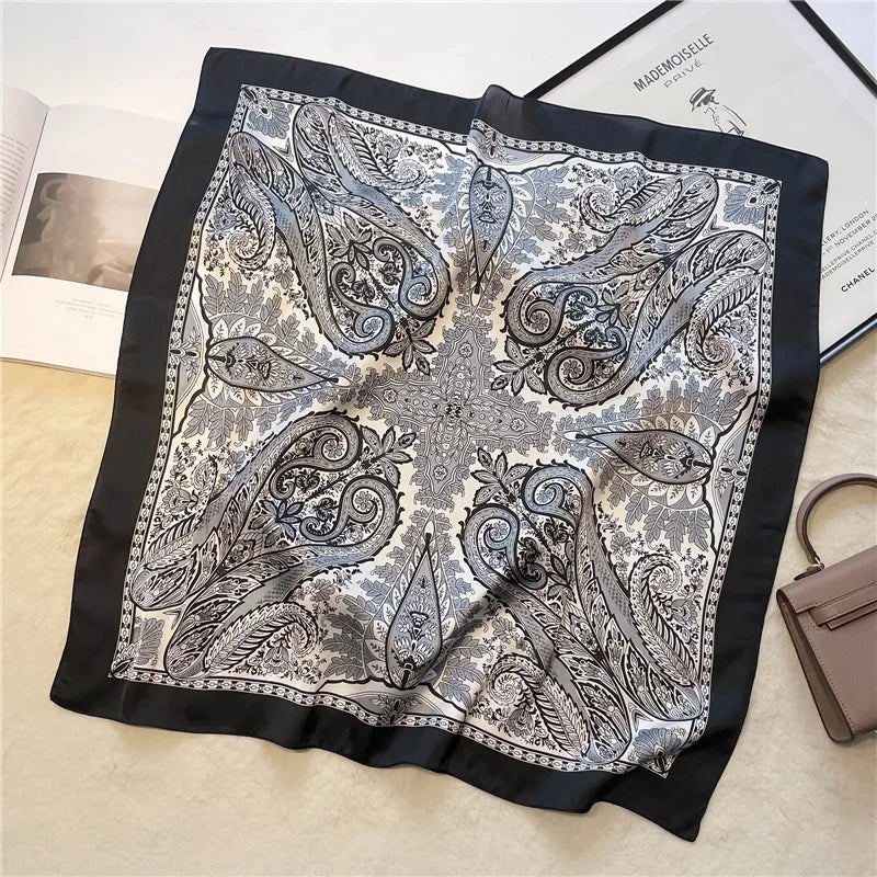 Vintage Paisley Printed Bandana Scarf, Lightweight Soft Satin. Stylish Versatile Neck Scarf For Women