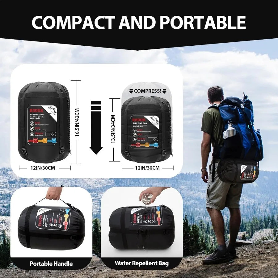 Adult Sleeping Bag All Season Warm Cold Weather Lightweight Backpacking, Large Size