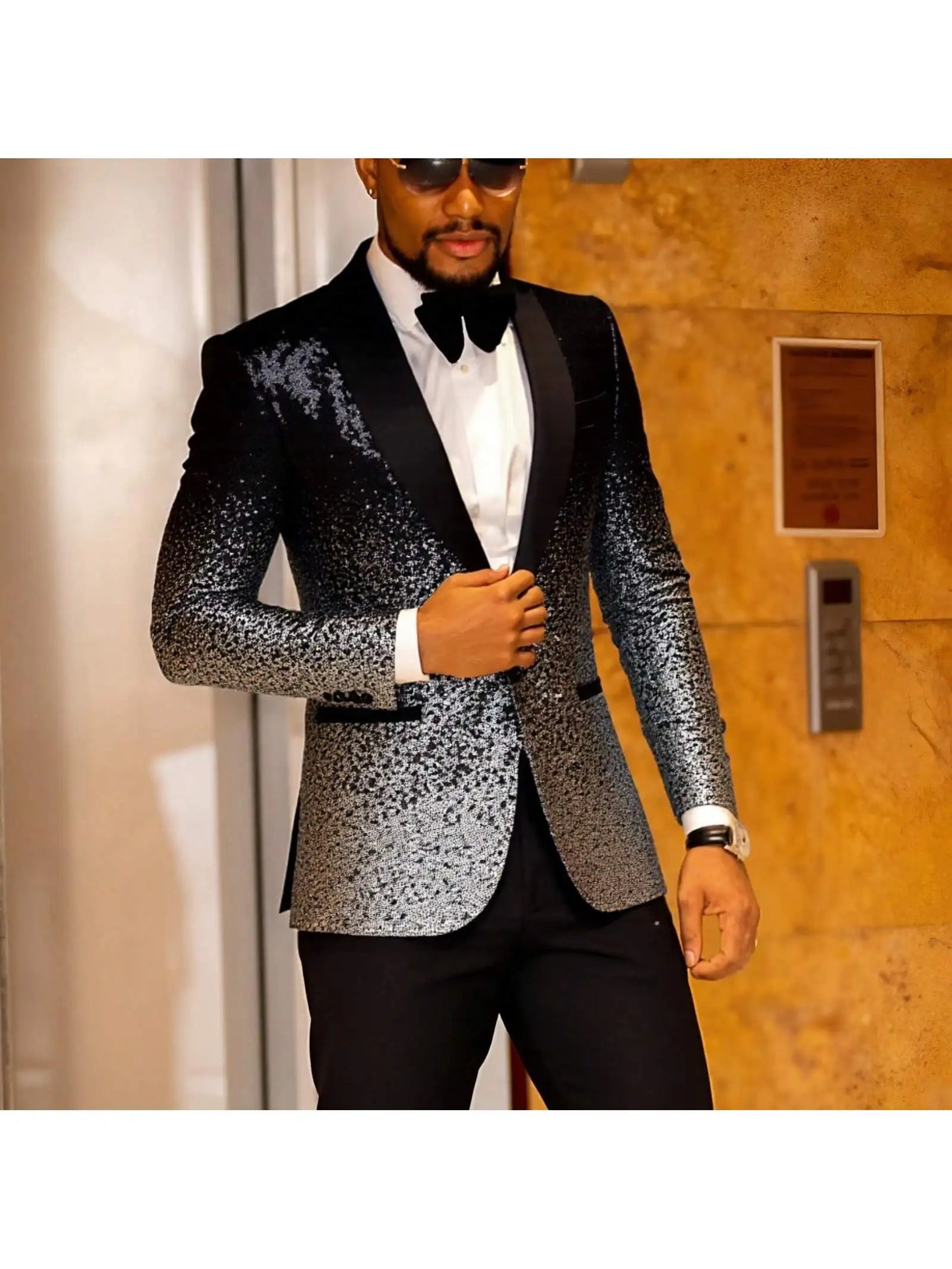 Men Shiny Suit Jacket One Button