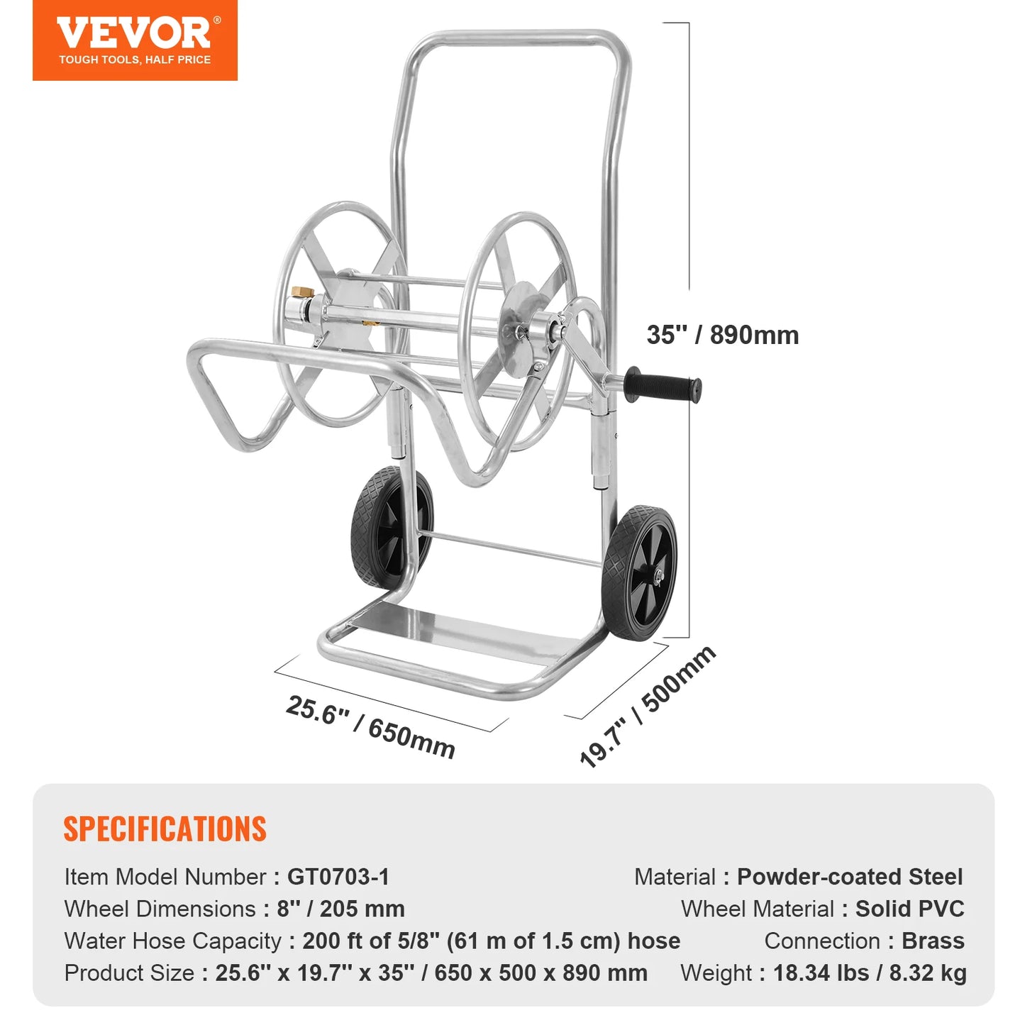 Hose Reel Cart 250ft Heavy Duty Garden, Yard Planting, W/ Basket. Effortless Roll-up