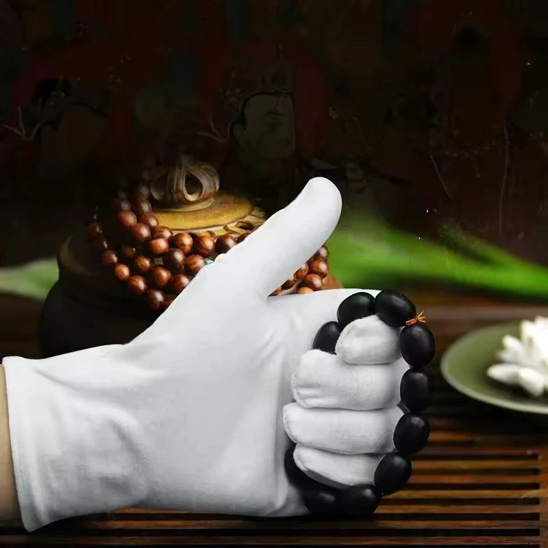Men's and Women's Etiquette White Cotton Gloves. Waiter, Driver, Jewelry Worker Finger Gloves