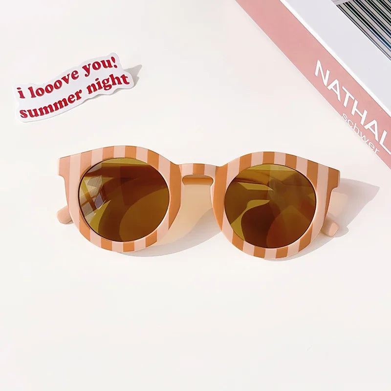 Kids Cute Checker Panel Color Round UV400 Sunglasses