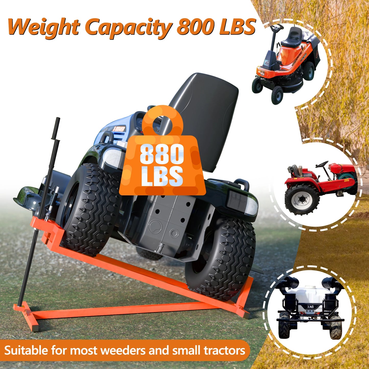 Lawn Mower Lift Jack -Lifting Platform 882 Lbs Capacity for Garden Tractors and Lawn Mowers, Manual Handle (Orange)