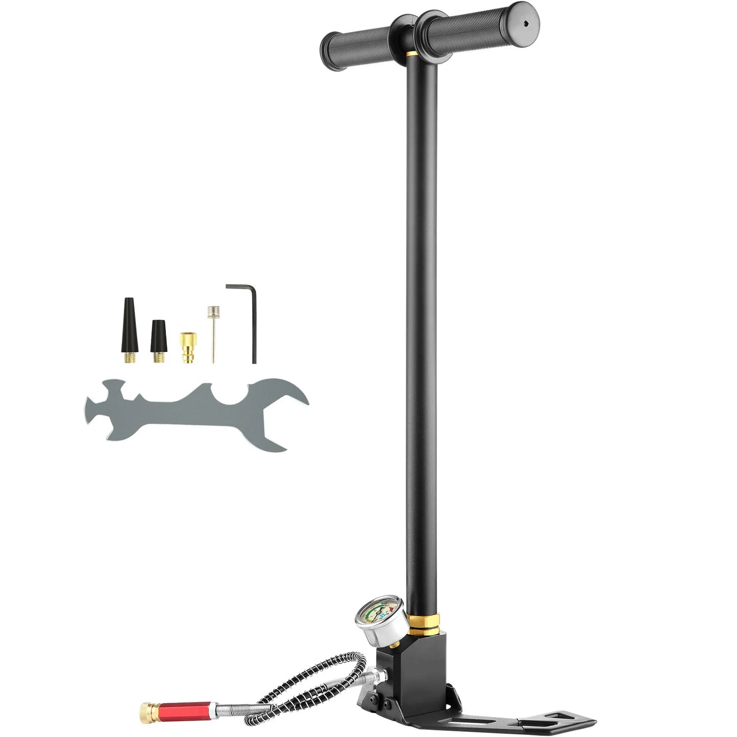 Manual 3 Stage PCP Pump + Pressure Gauge. Tire, Ball, Inflatable Air Gun Filling Stirrup High Pressure Hand Pump