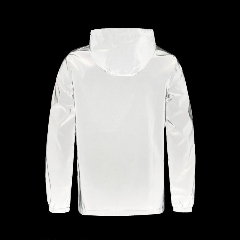 Mens  Night Reflective Jacket Waterproof Zipper Windbreaker Hooded Jacket