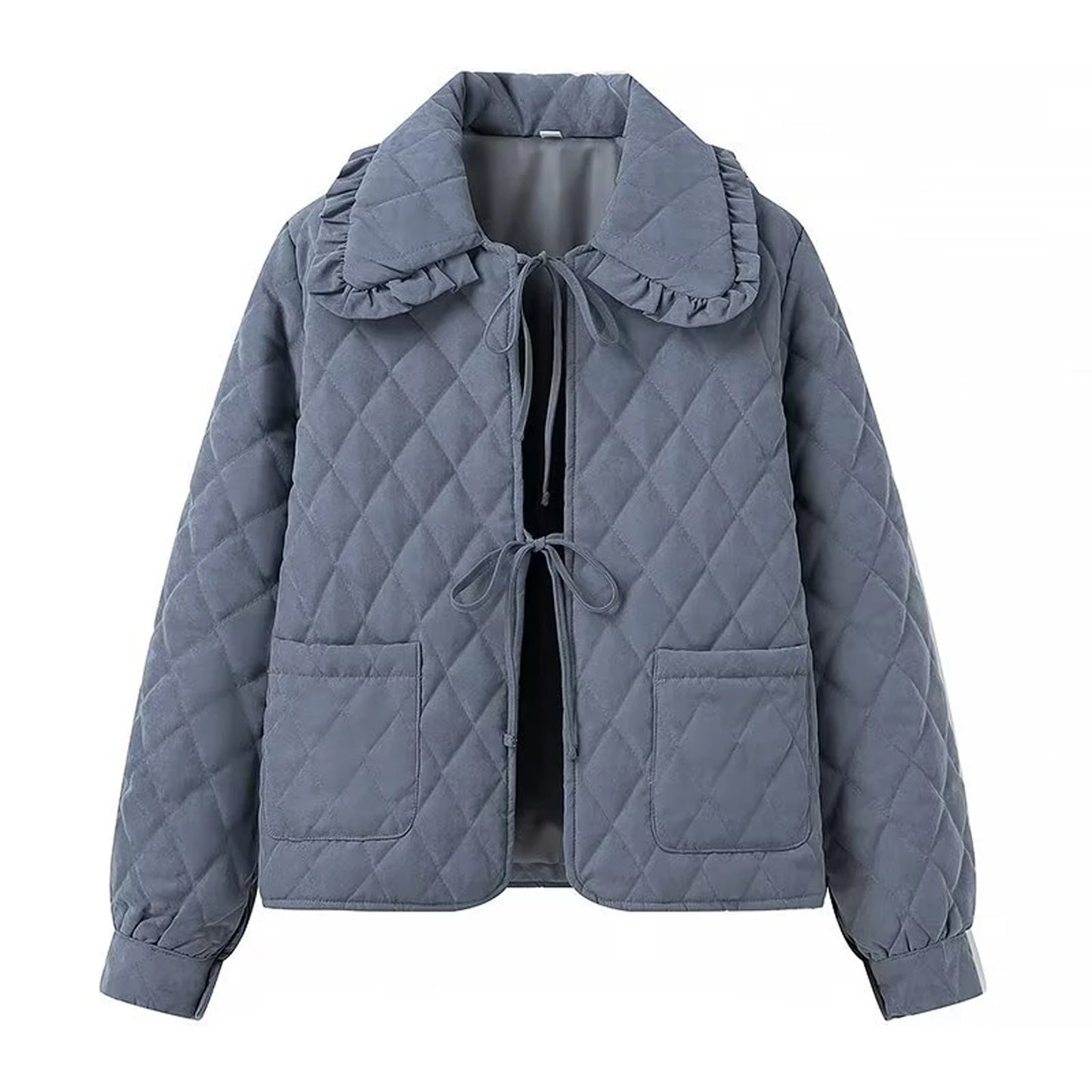 Women Lightweight Cotton Jacket, with pockets and Ruffled Doll Collar Lacing