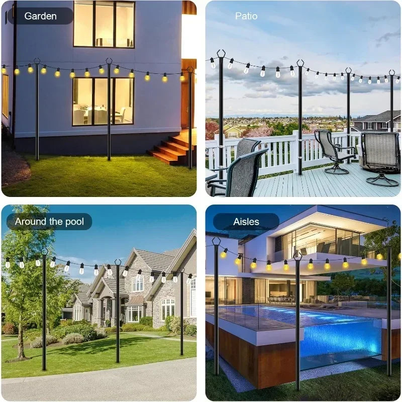 4 Pack String Light Poles,10 Ft Metal Poles with Fork for Outdoor String Lights. Poles Only, No lights