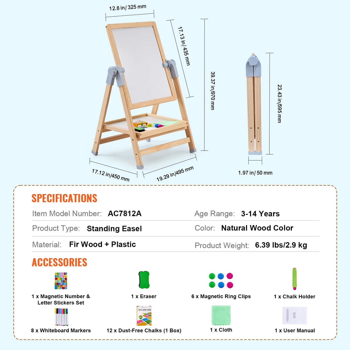 Standing Magnetic Drawing Board, WordPad Art Easel. With Painting Accessories, Children Educational Toys