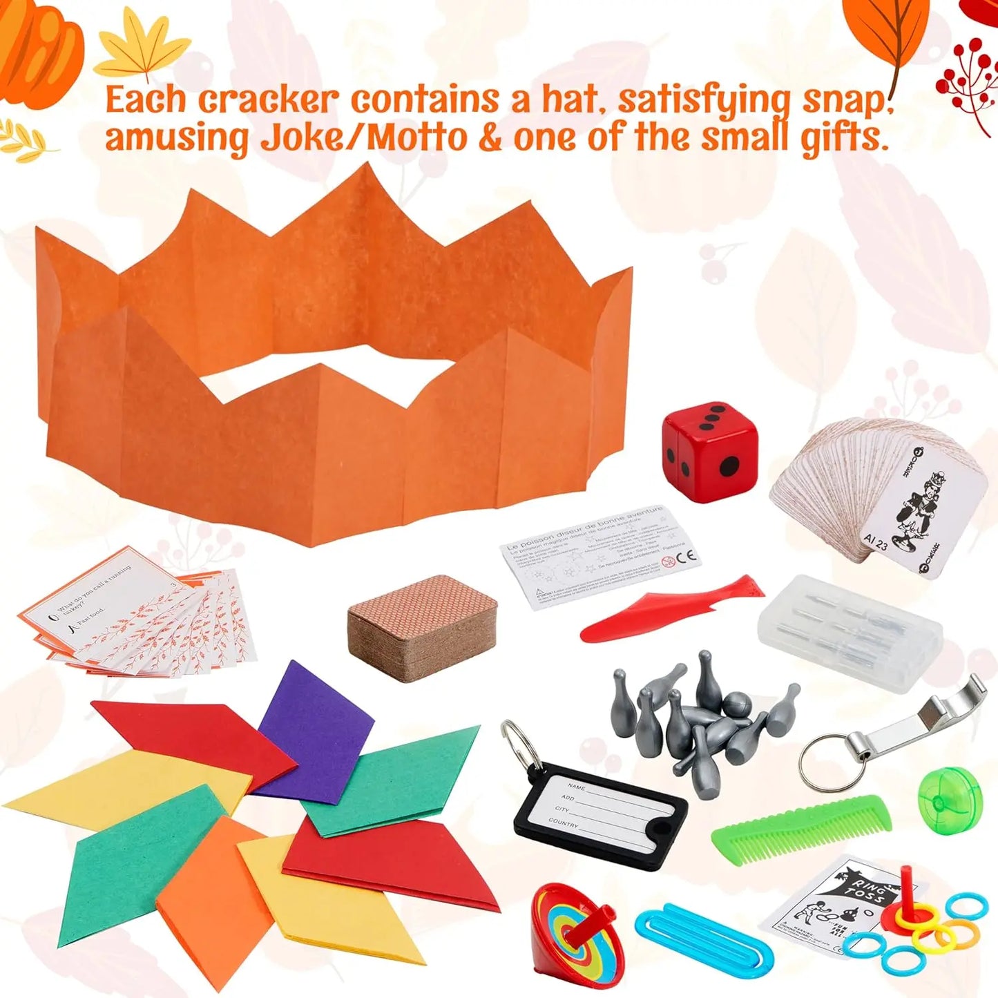 12 Pack Thanksgiving Party Favor, No Snap No Popping with Party Hat, Joke & Gift Inside