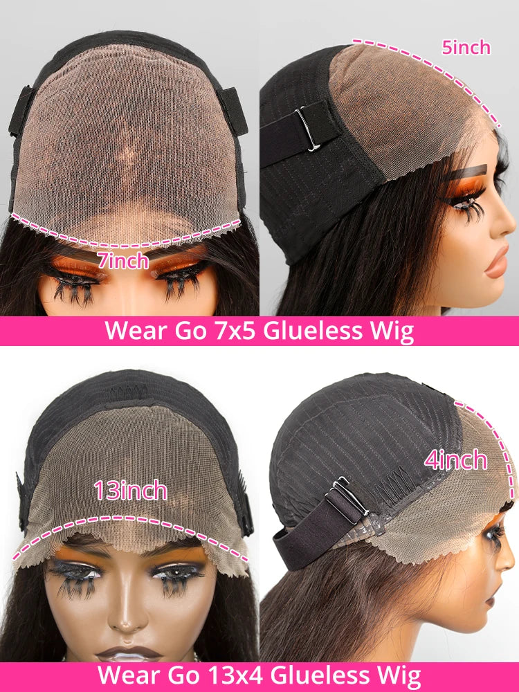 Wear and Go Glue less Wigs, Highlight Ombre Curly Wigs Brown 13x4 HD Lace Frontal Human Hair Wigs