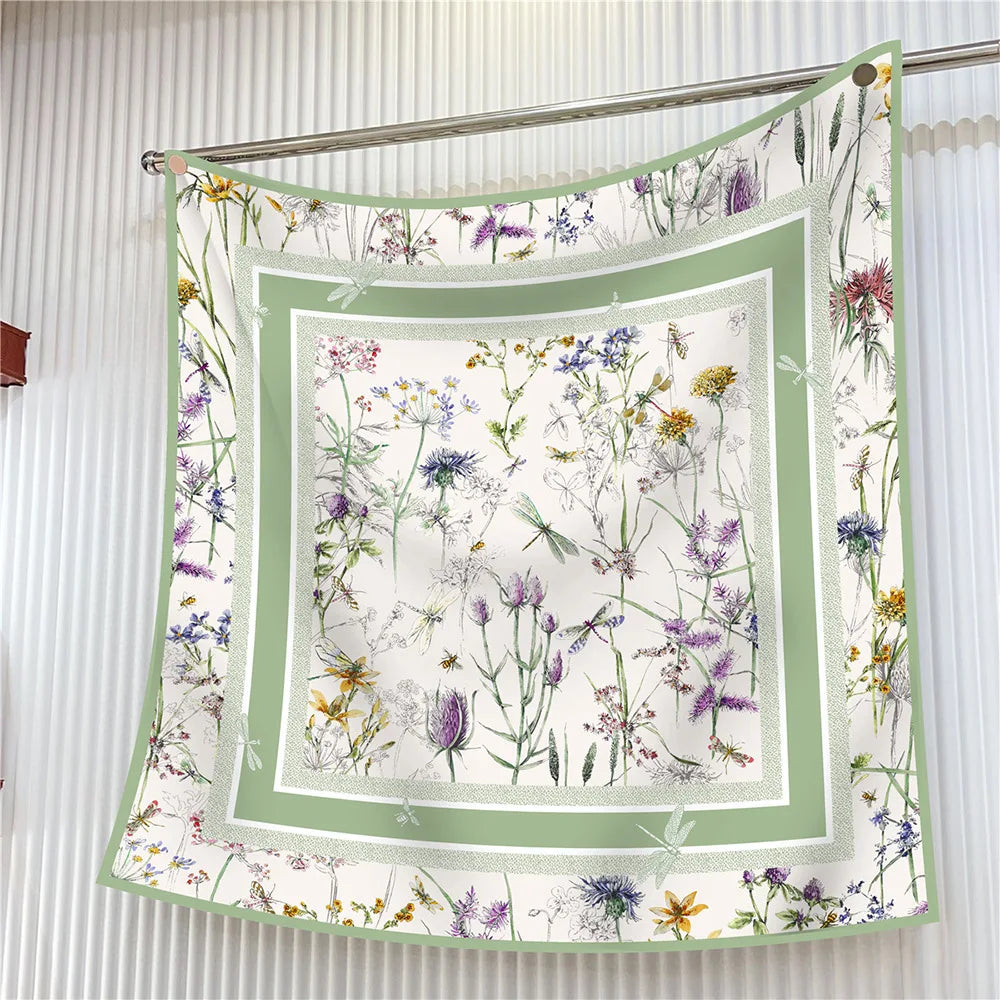 Square Scarf Women Fashion Floral Twill Silk Head Scarf For Lady